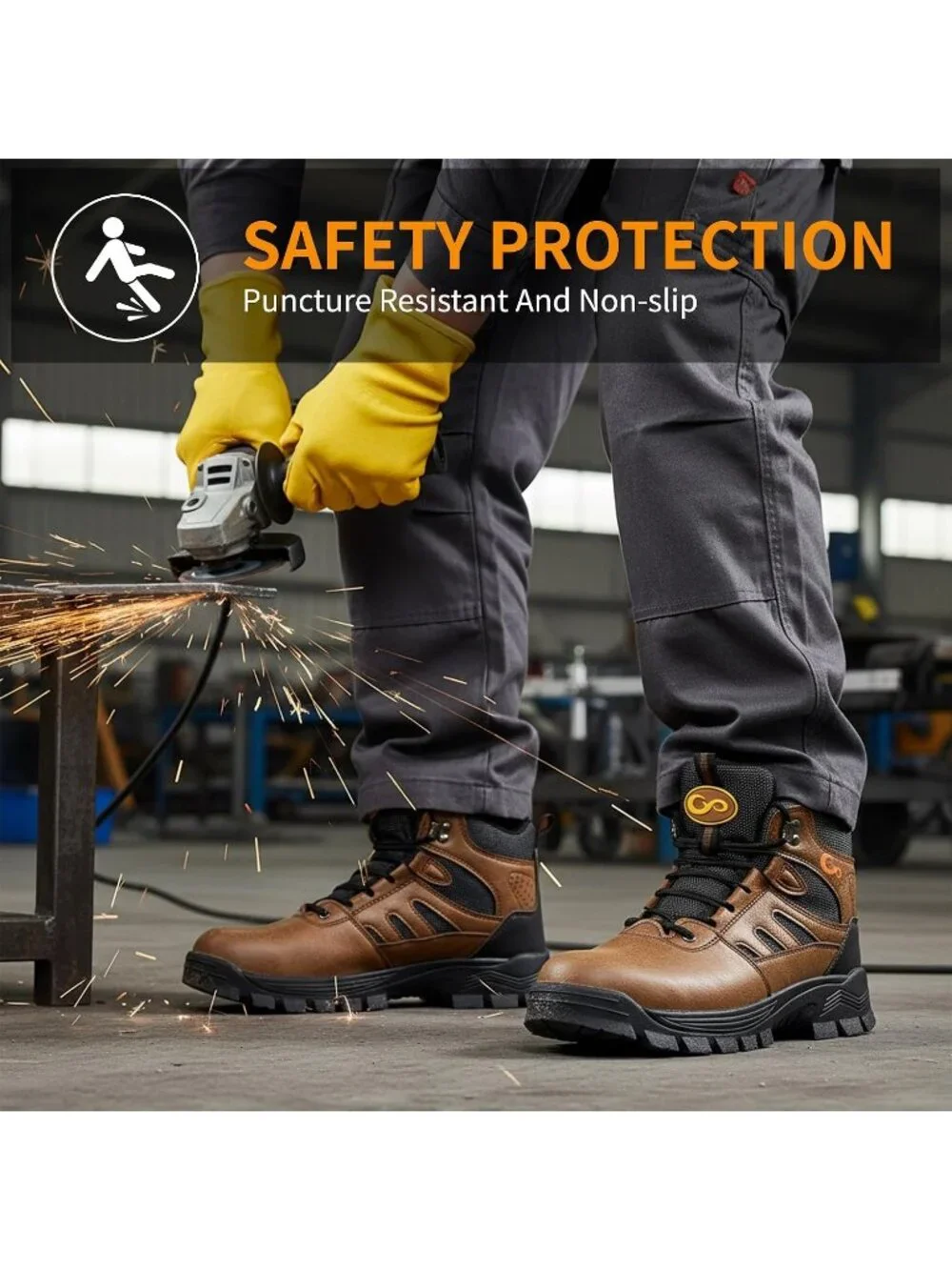 Men's Brown Waterproof Shoes Solid High Top Steel Toe Outdoor Hiking Boots